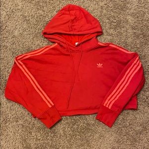 Red cropped adidas hoodie